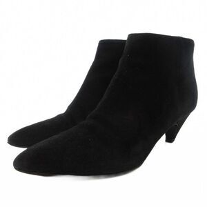 Prada Booties Short Boots Suede Pointed Toe Side Zip 34 Black GV • GY62
